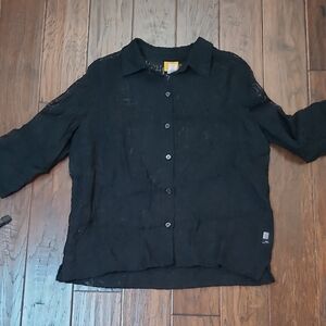 Ruby Rd Black Button-up Shacket with Sheer Burnout Design size 14